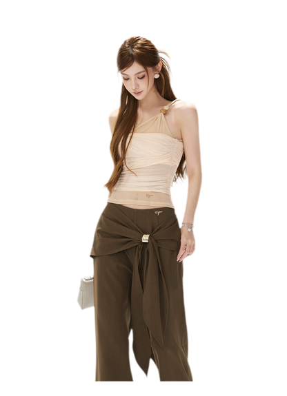 Twist Belt Wide-Leg Pants