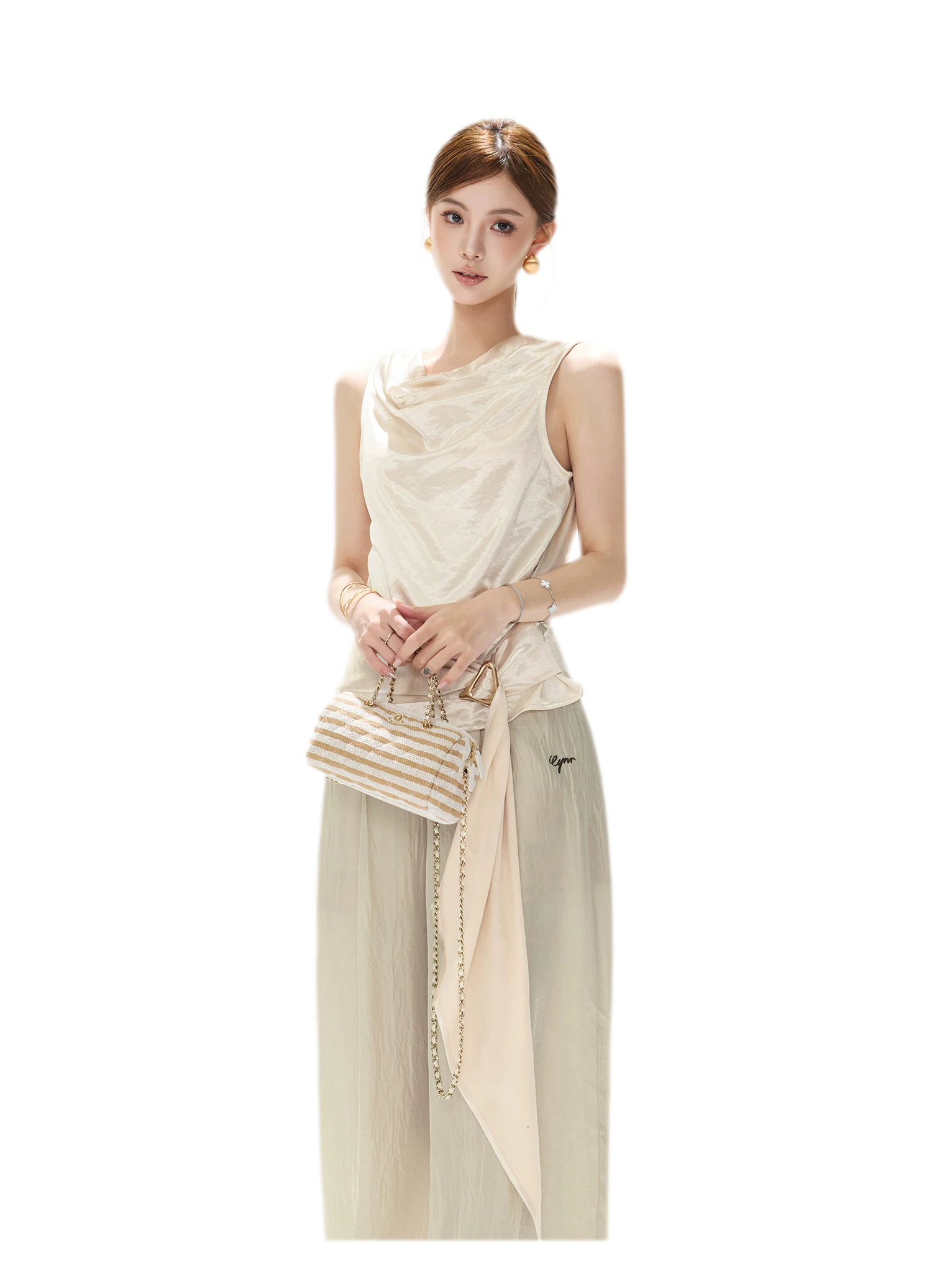 Draped Satin Cowl Top