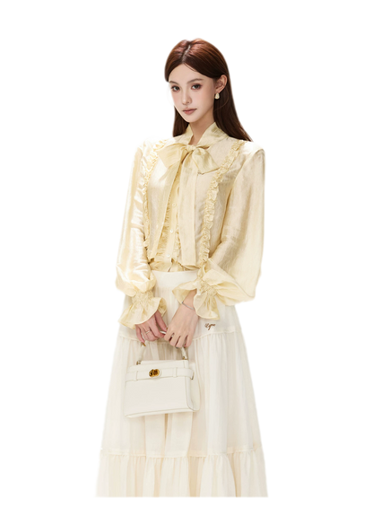Shimmering Ruffle Lantern Sleeve Blouse