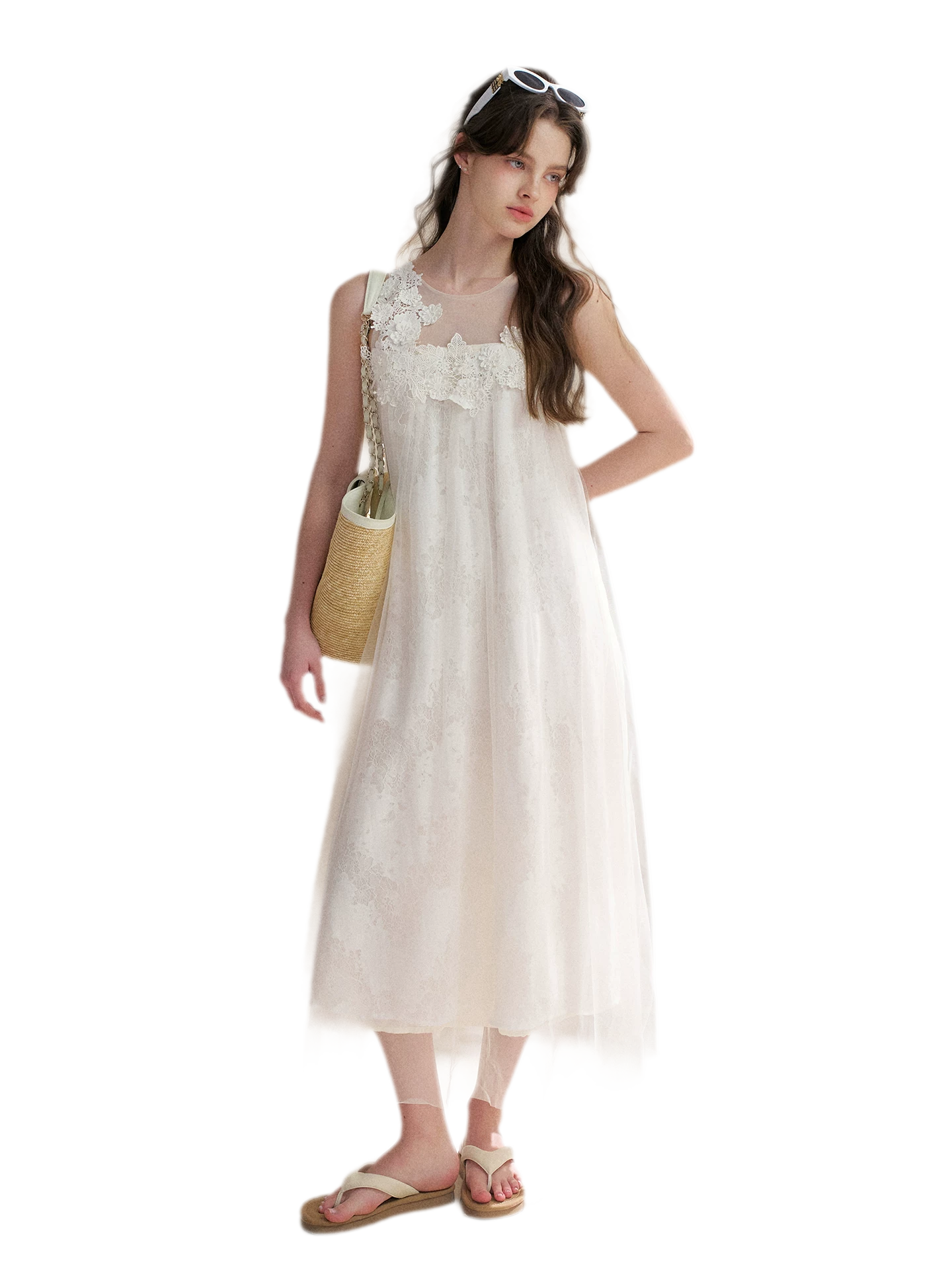 Sleeveless Mesh Lace Dress