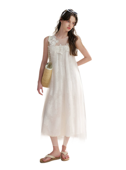 Sleeveless Mesh Lace Dress