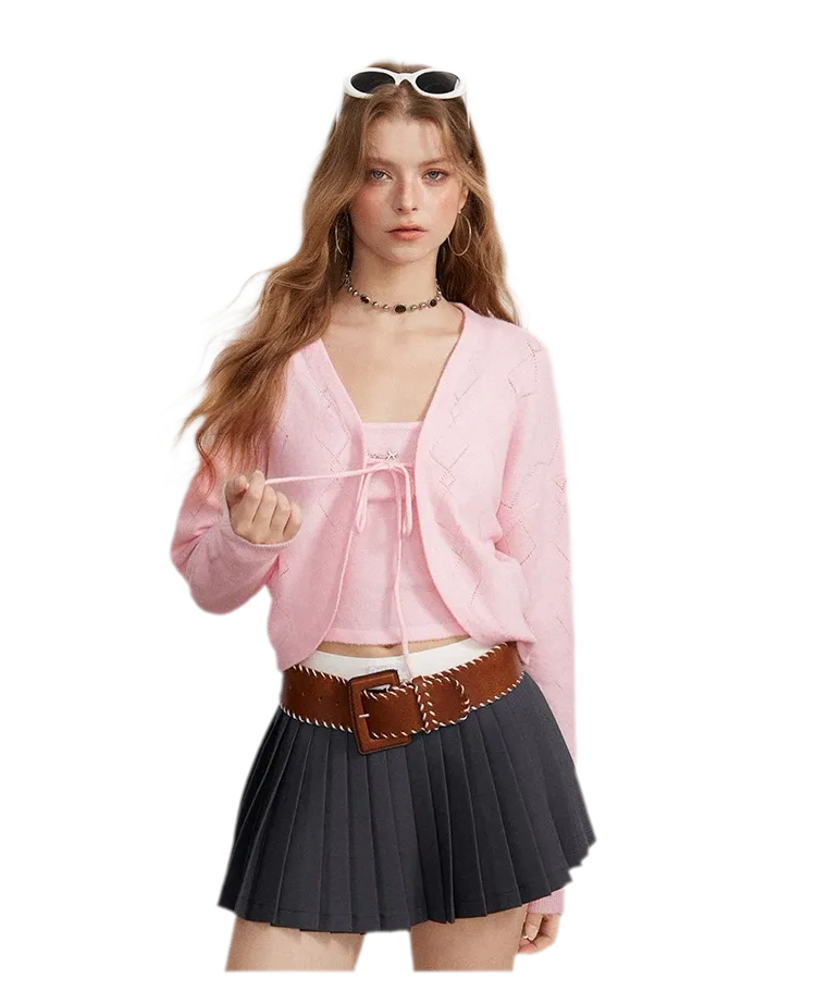 Contrast Pleated A-Line Mini Skirt
