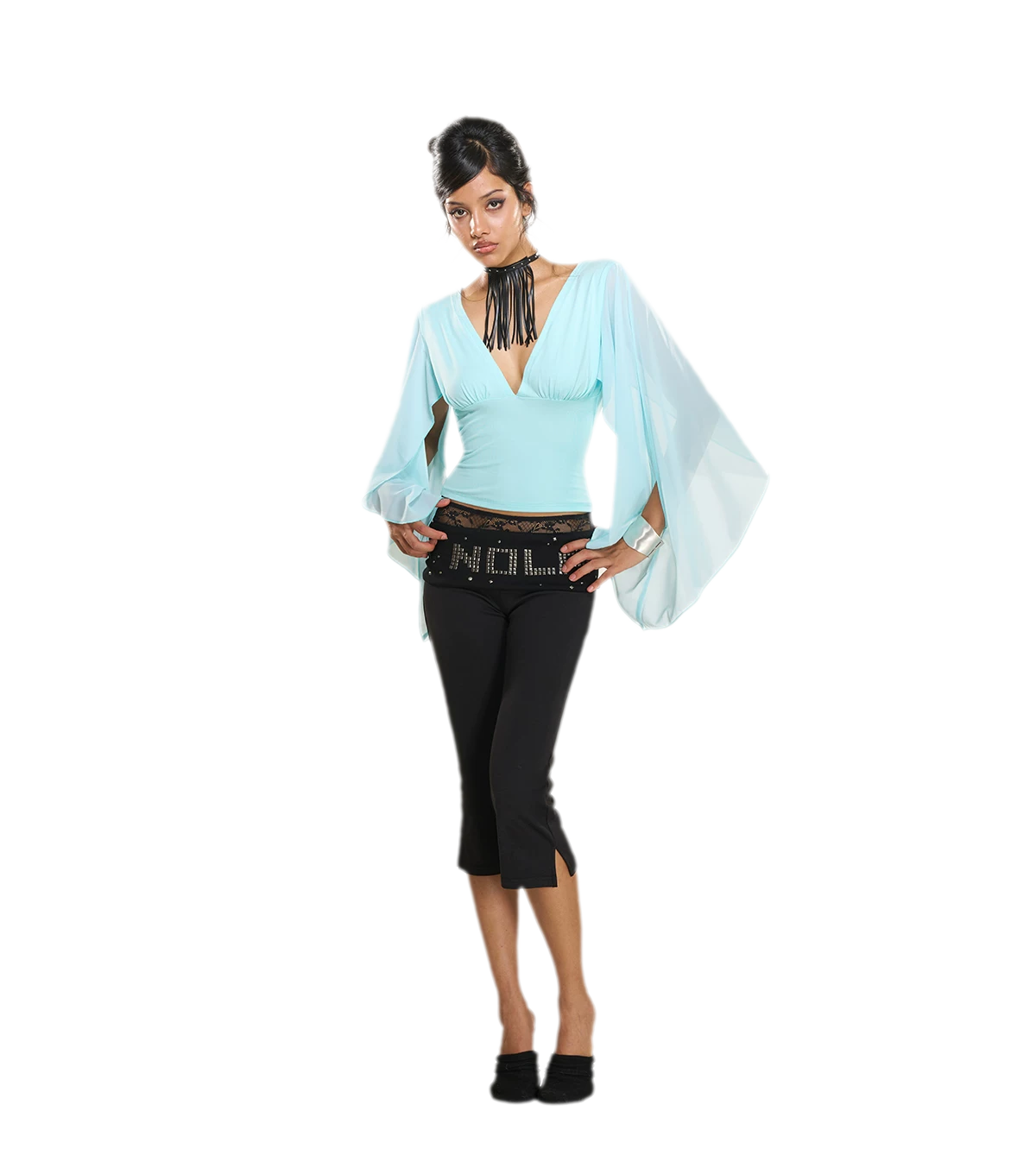 Lace Waistband Cropped Flare Pants