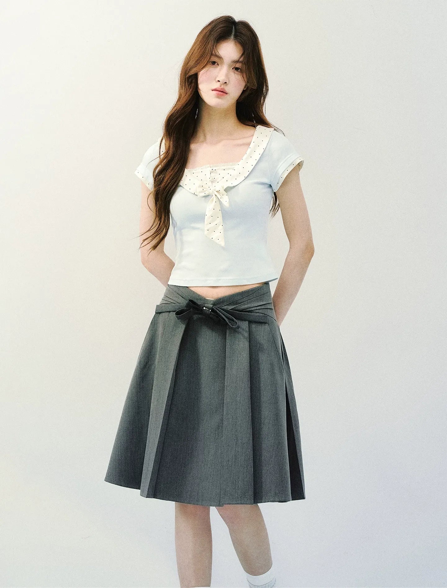 Bow Tie Floral Patchwork Short Sleeve T-Shirt