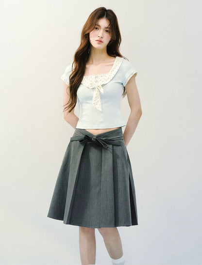 Bow Tie Floral Patchwork Short Sleeve T-Shirt
