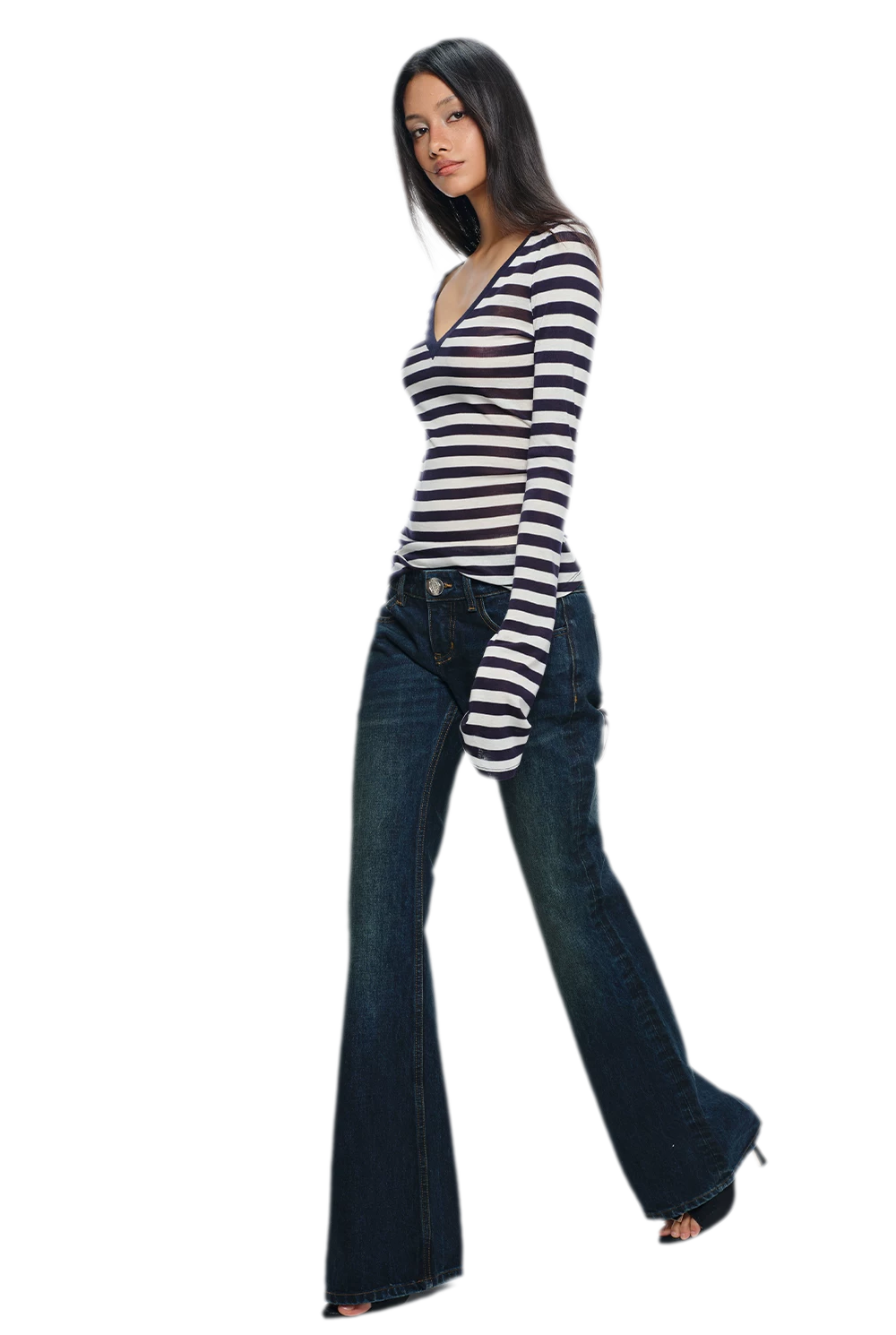 Wool V-Neck Striped T-Shirt