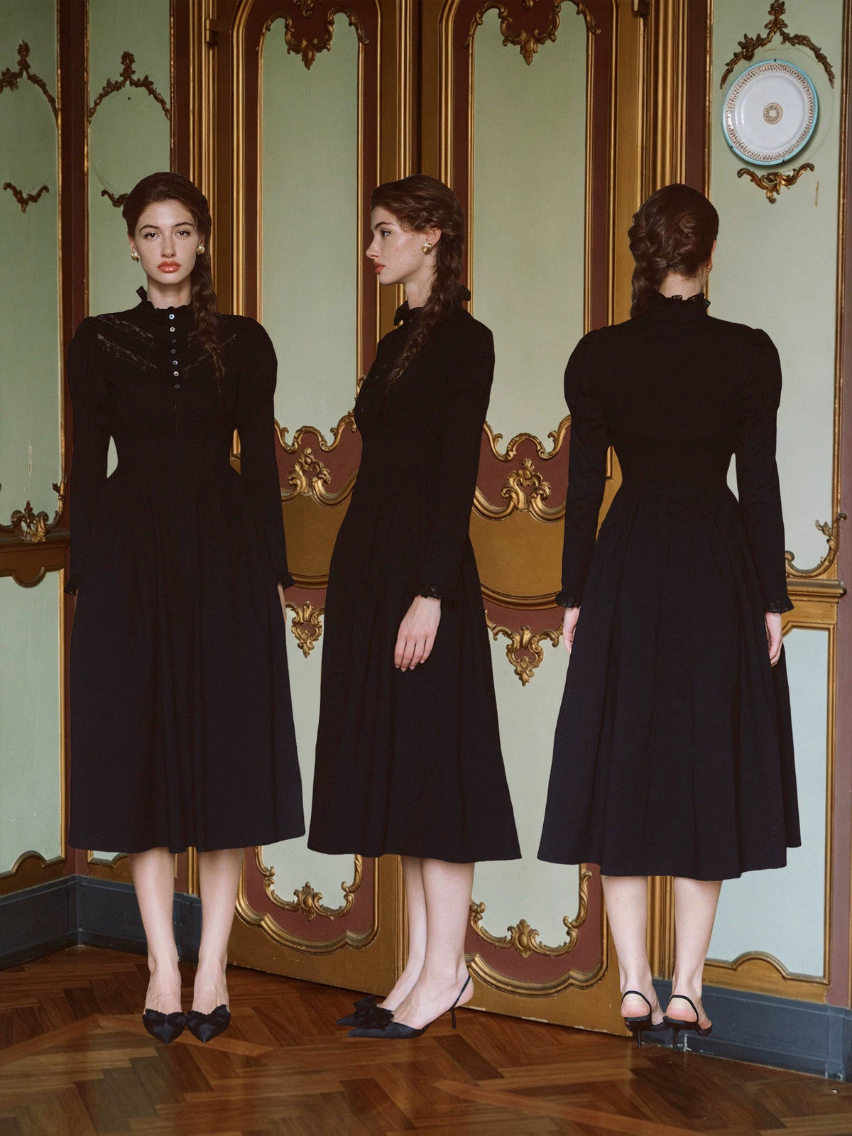 Lace Trim Victorian Midi Dress