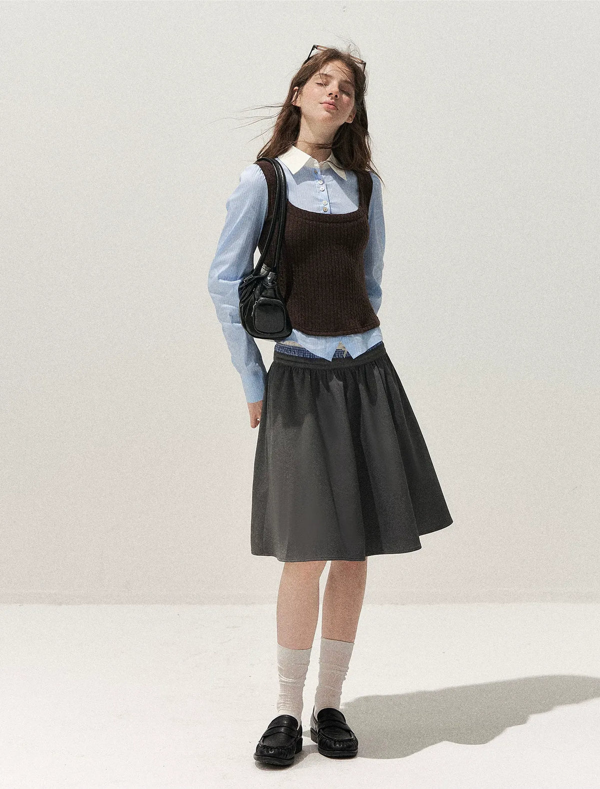 Pleated A-Line Mini Skirt