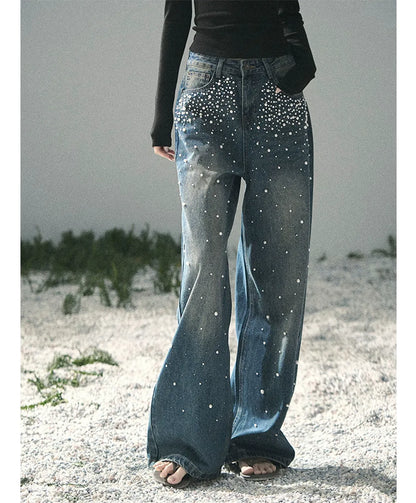 Washed Pearl Wide-Leg Jeans