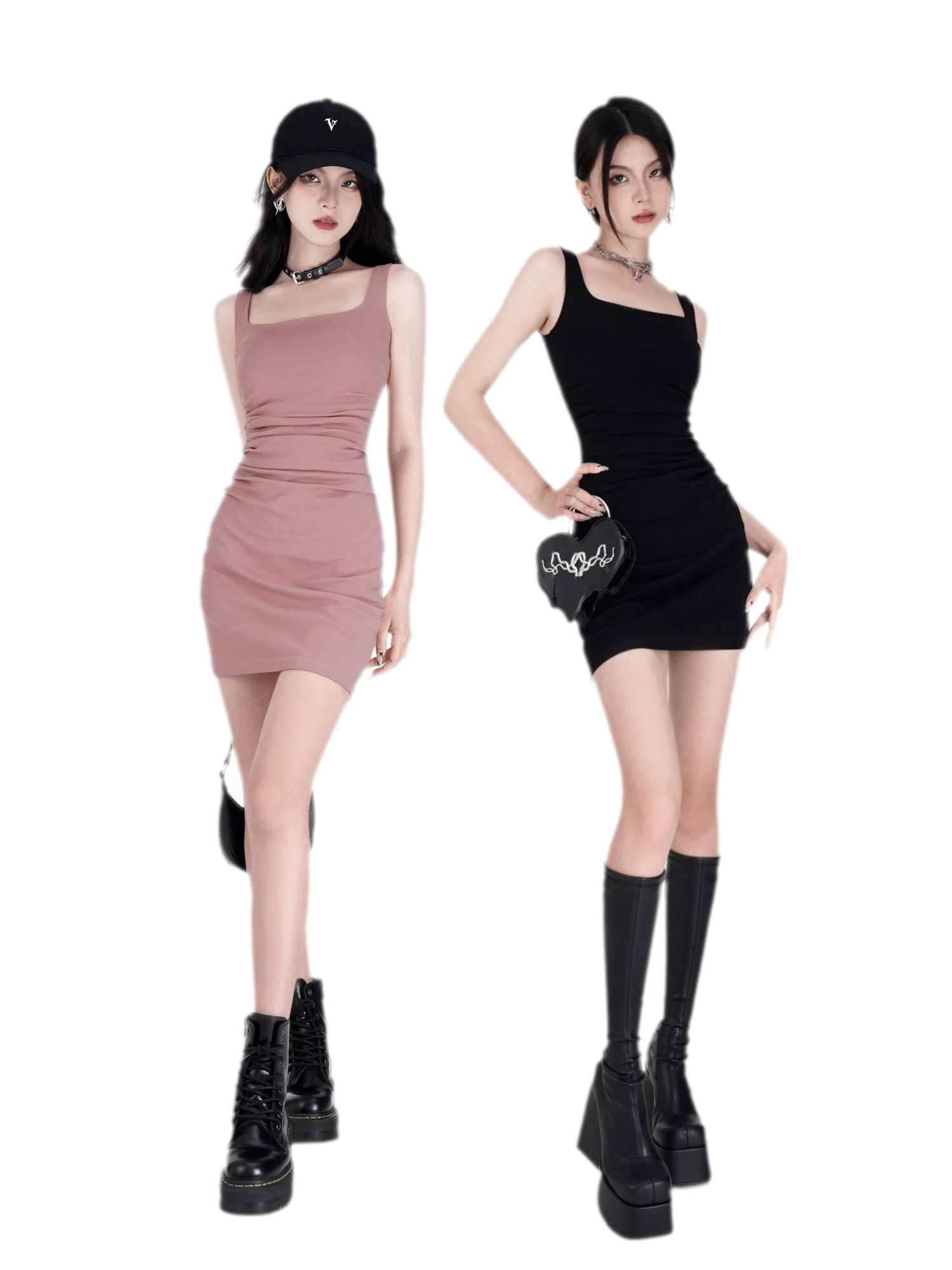 Stretch Ruched Square-Neck Mini Dress