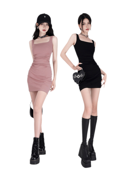 Stretch Ruched Square-Neck Mini Dress