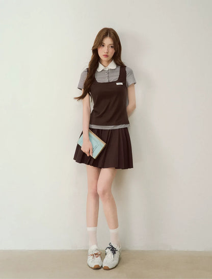 Patchwork Doll Collar Shirt