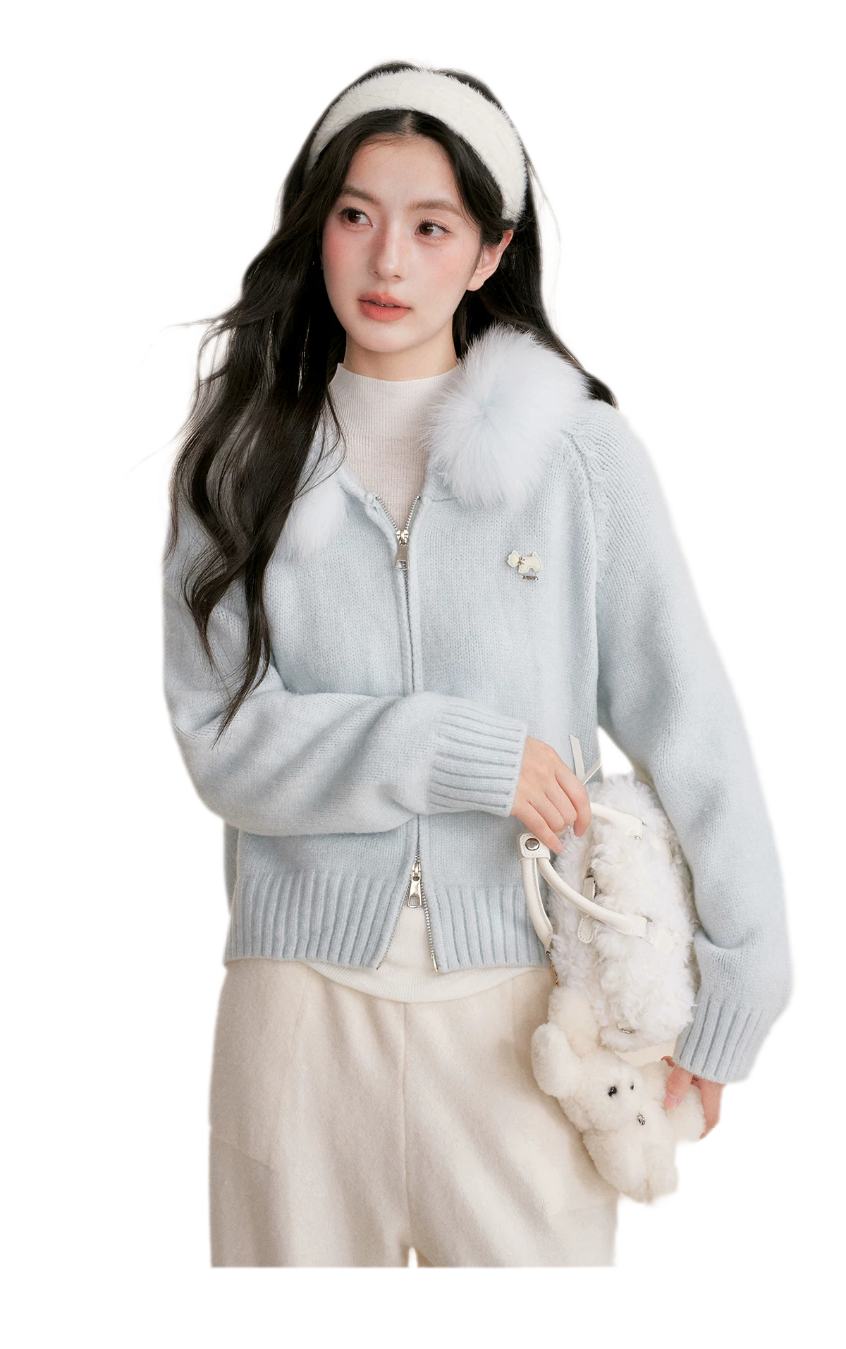 Fur Collar Knit Hoodie