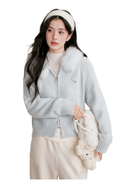 Fur Collar Knit Hoodie