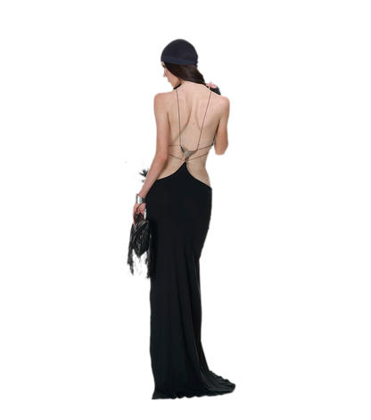 Backless Halter Slit Dress