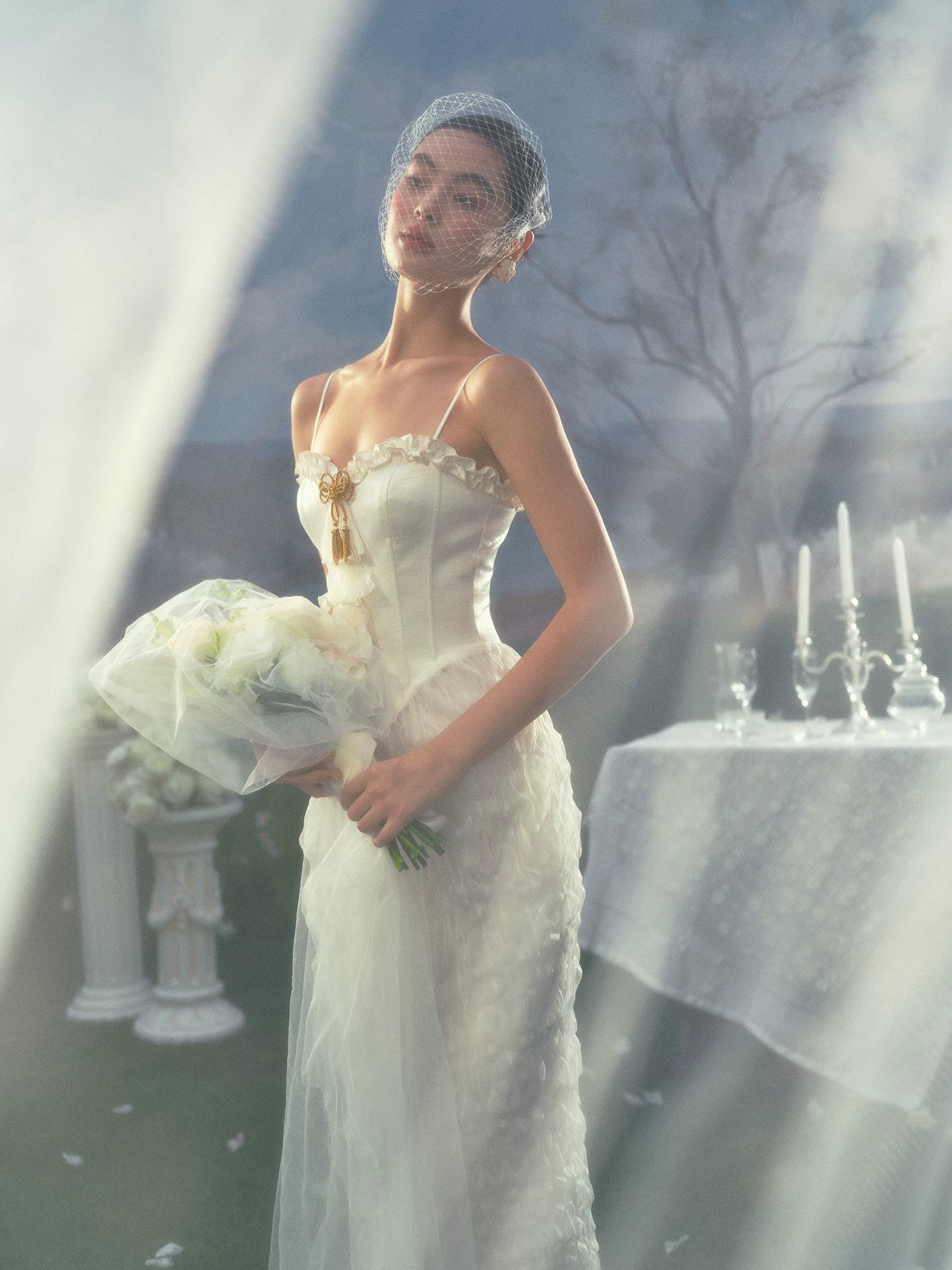 Pure White French Vintage Fishtail Dress