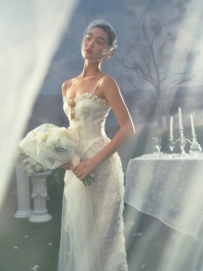 Pure White French Vintage Fishtail Dress
