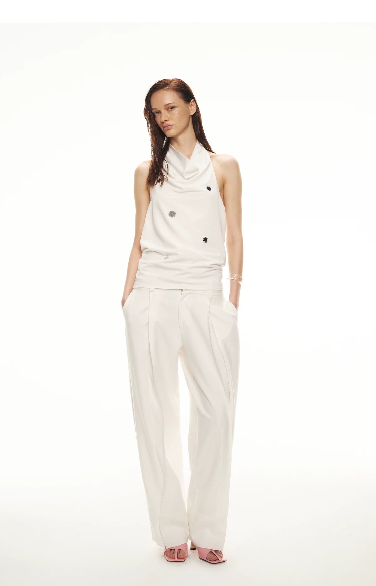 Minimalist Draped Neck Hand-Sewn Lens Halter Top