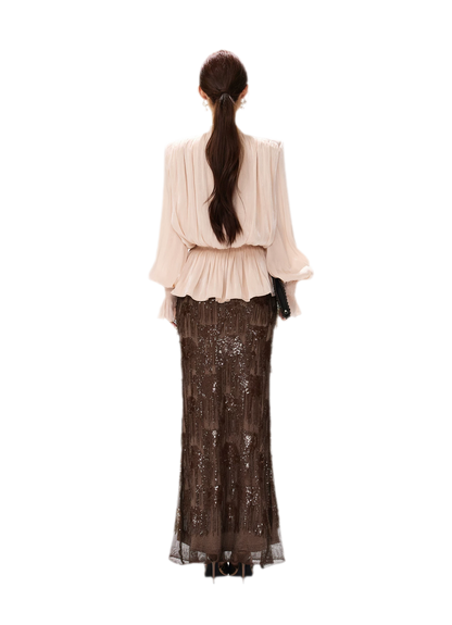 Pearlescent Tie Waist Blouse