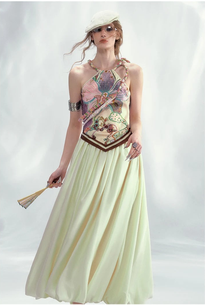 Reversible Satin Halter Top with Colorblock Weave