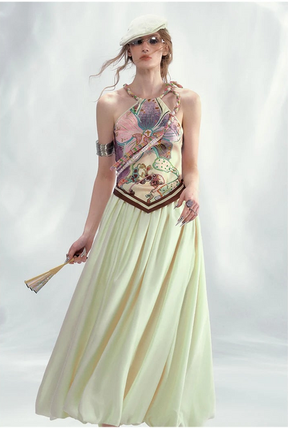 Reversible Satin Halter Top with Colorblock Weave