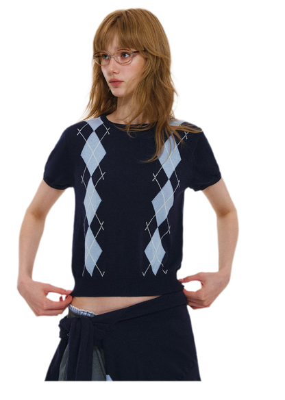 Wool Argyle Knit Set