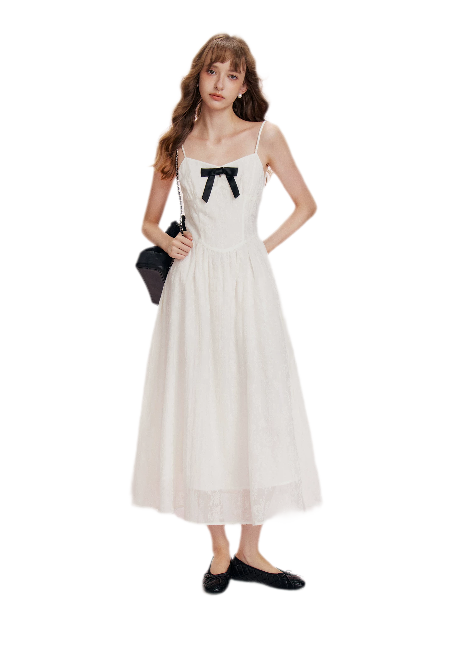 Flocked Bow Contrast Dress