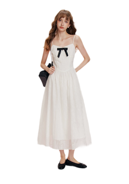 Flocked Bow Contrast Dress