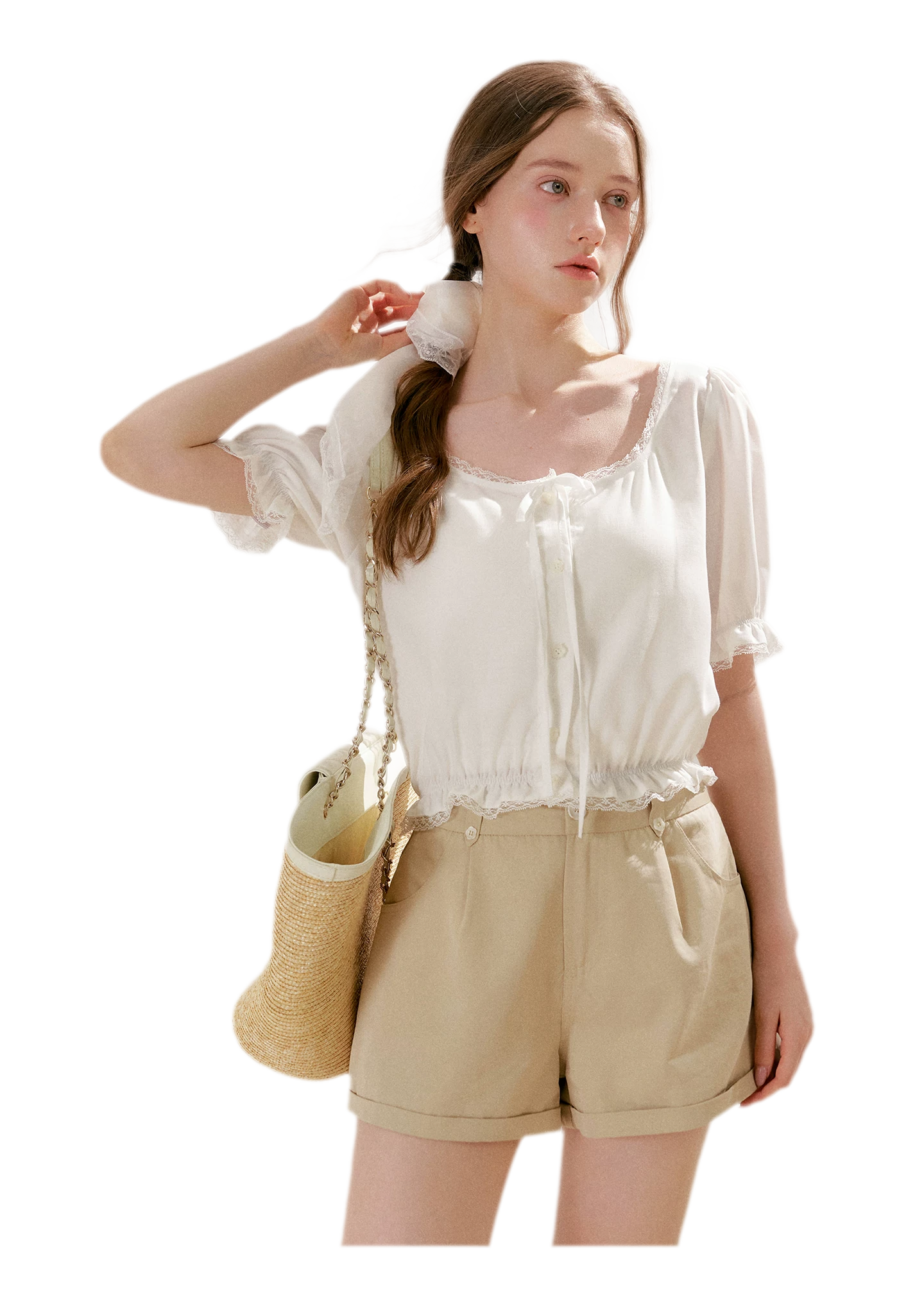 Lace Trim Puff Sleeve T-Shirt