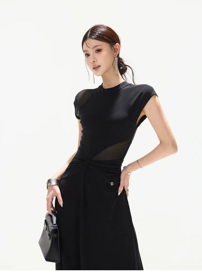 Black Swan Prologue Knot Mesh Sleeve Waist Dress