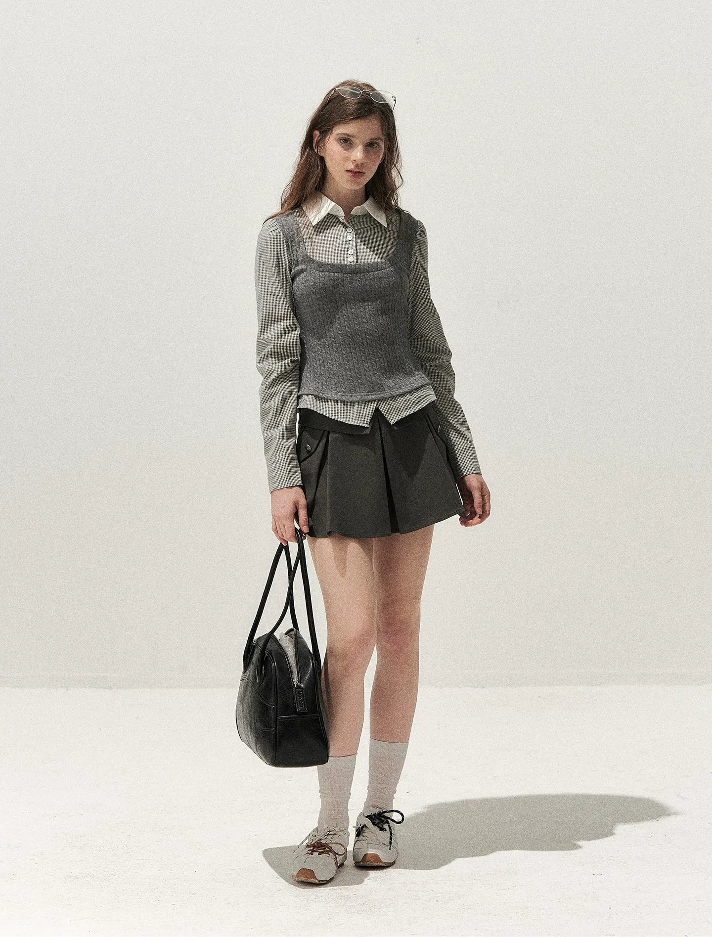 Cable-Knit Layered Shirt Vest
