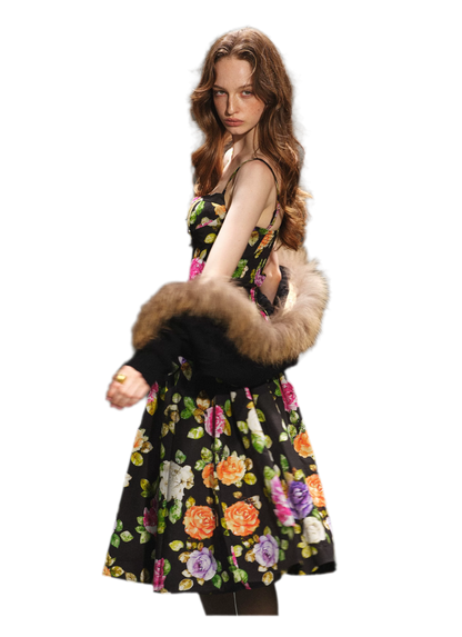 Robe en lyocell à taille marquée et motif floral
