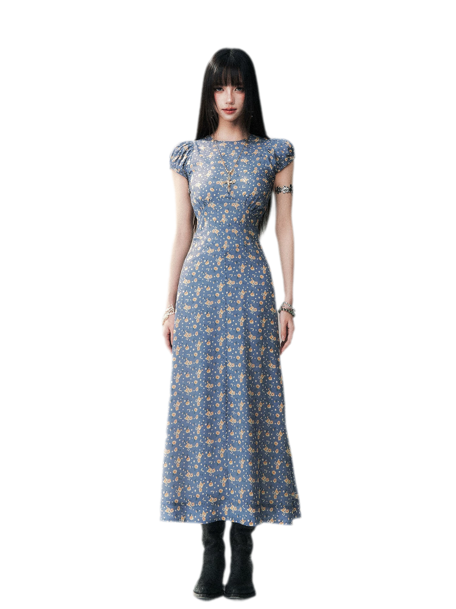 Blue Floral Tencel Dress