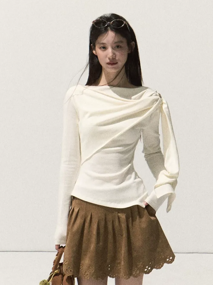 Draped Slim Knit Top