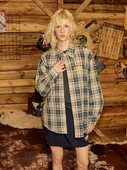 Contrast Plaid Oversized Shirt