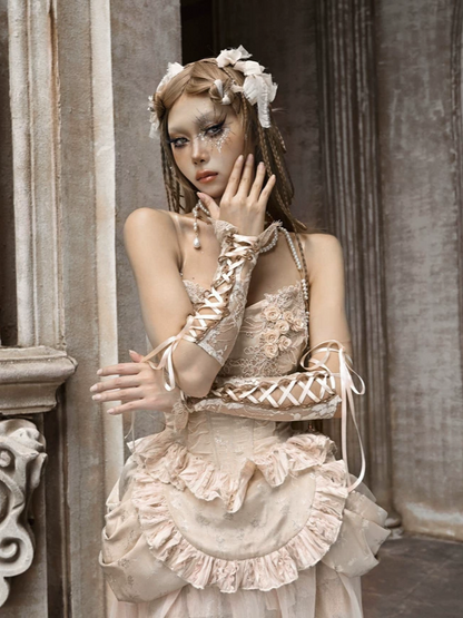 White-Gold Floral Lace Cuffs