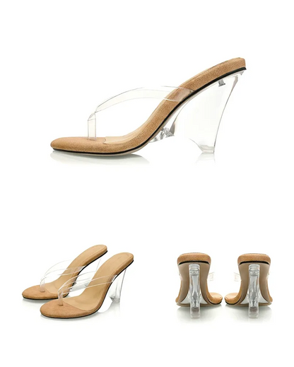 Crystal Thong Block-Heel Sandals