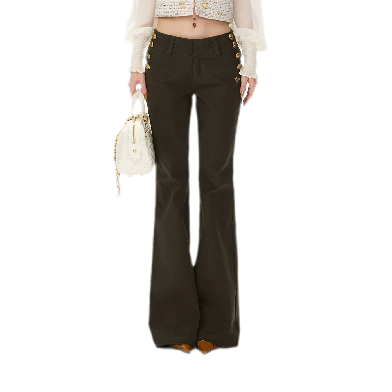 Low-Rise Metal-Button Flare Pants
