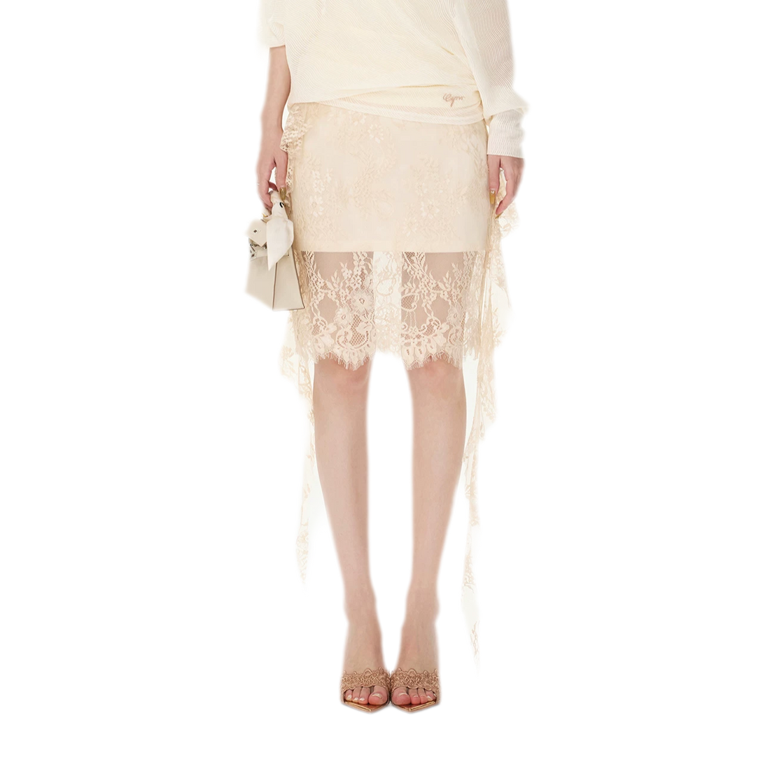 Eyelash Lace Asymmetric Skirt