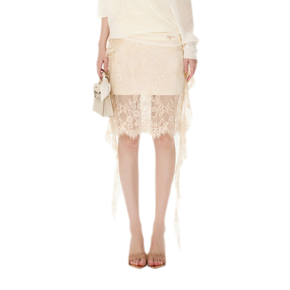 Eyelash Lace Asymmetric Skirt