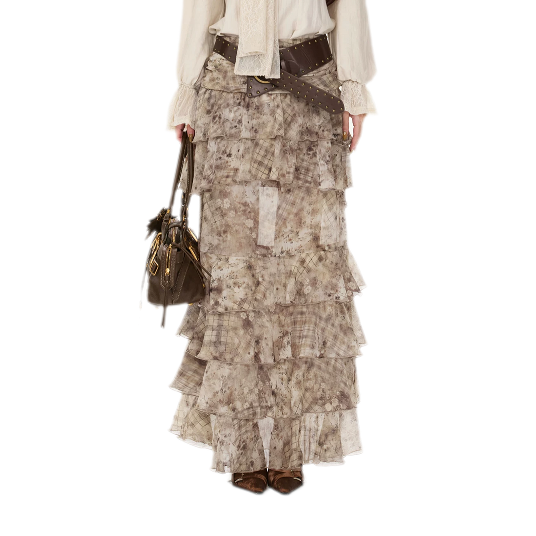 Vintage Ruffle Chiffon Maxi Skirt