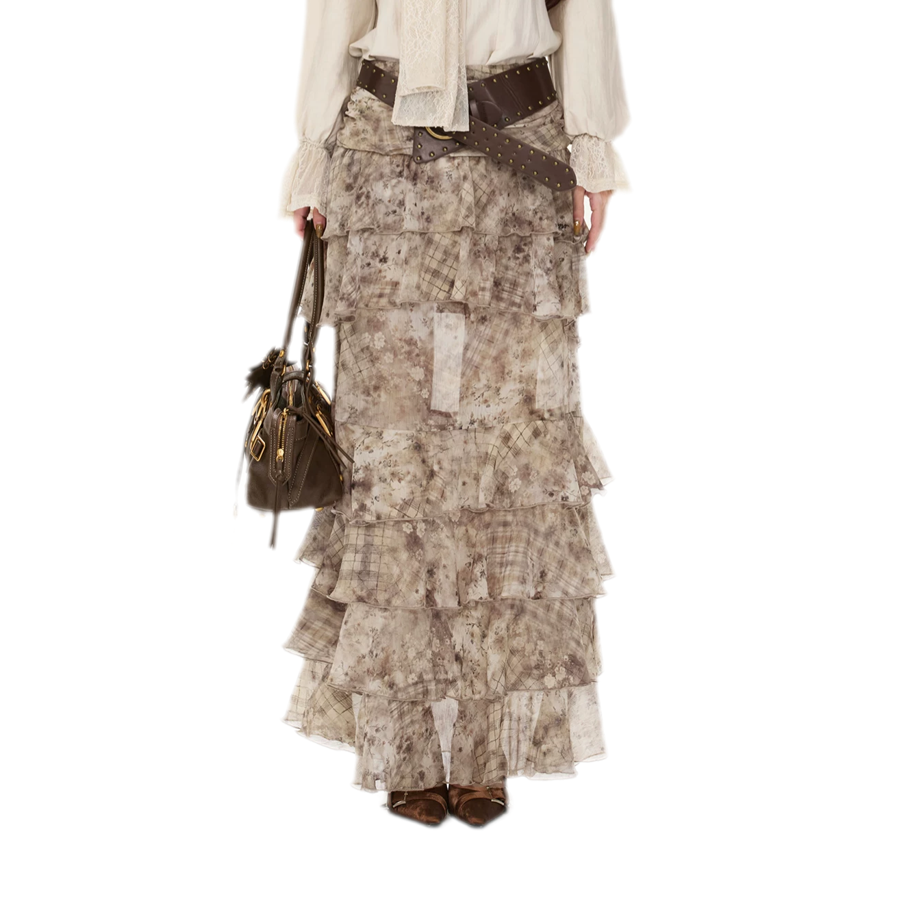 Vintage Ruffle Chiffon Maxi Skirt