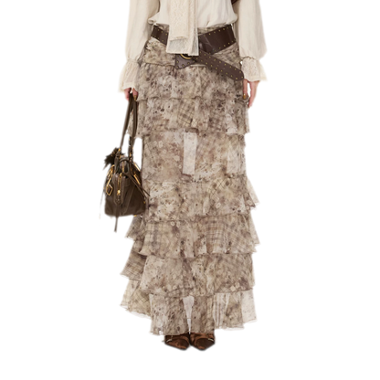 Vintage Ruffle Chiffon Maxi Skirt