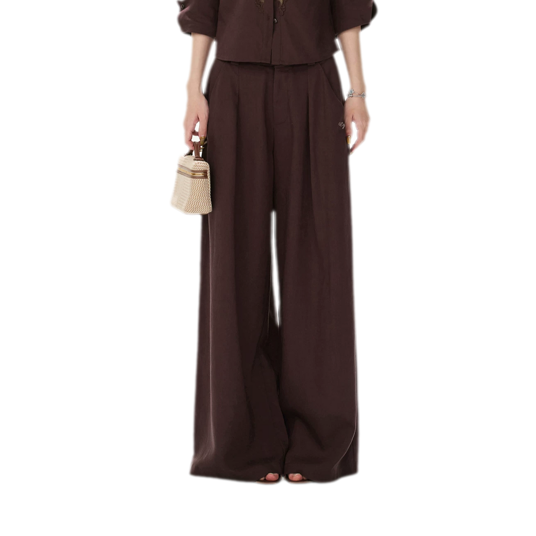 Textured Wide-Leg Linen Trousers