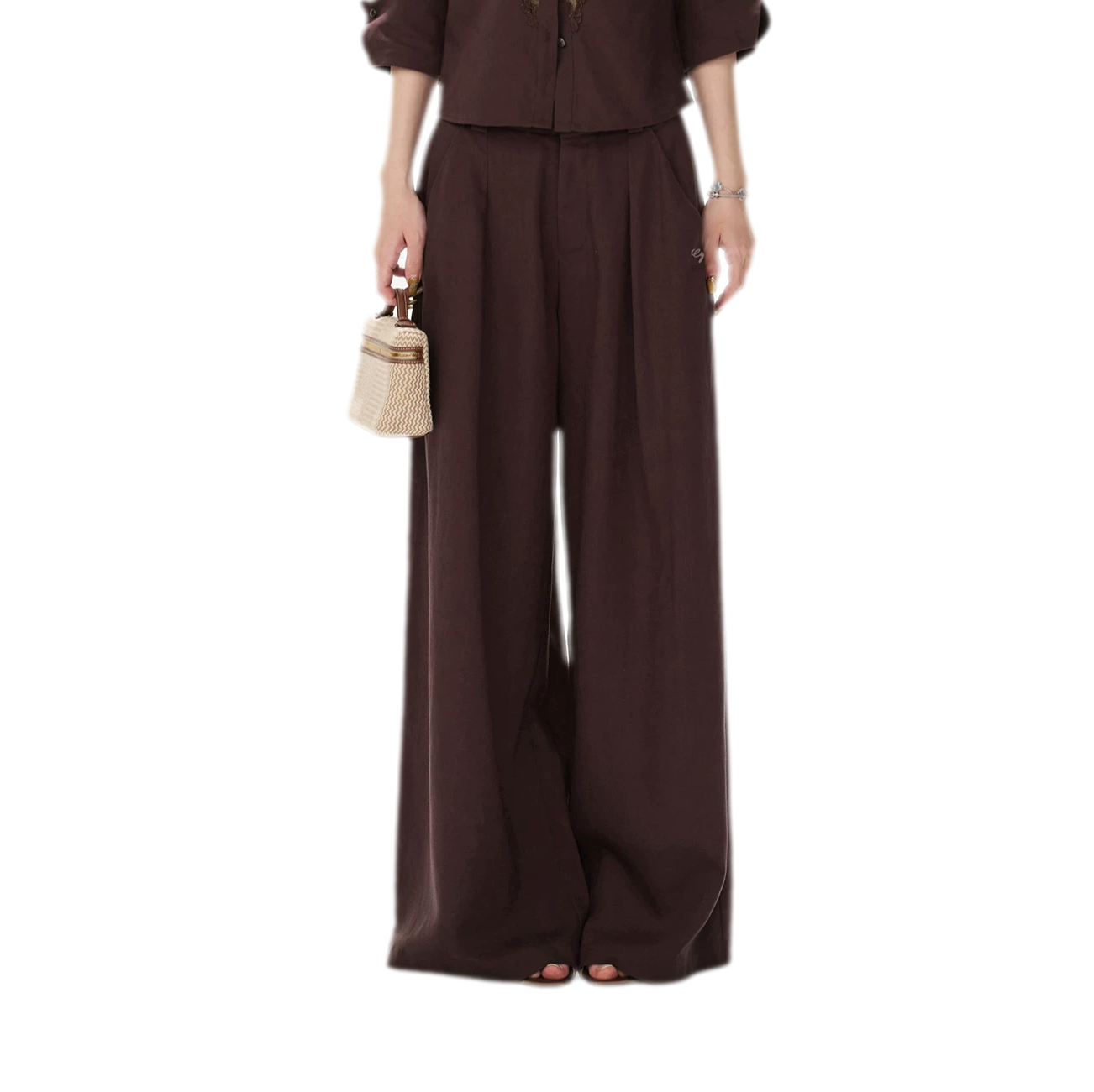 Textured Wide-Leg Linen Trousers