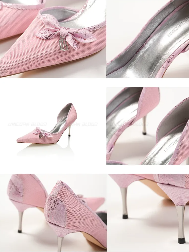 Glossy Bow Pointed-Toe Pumps