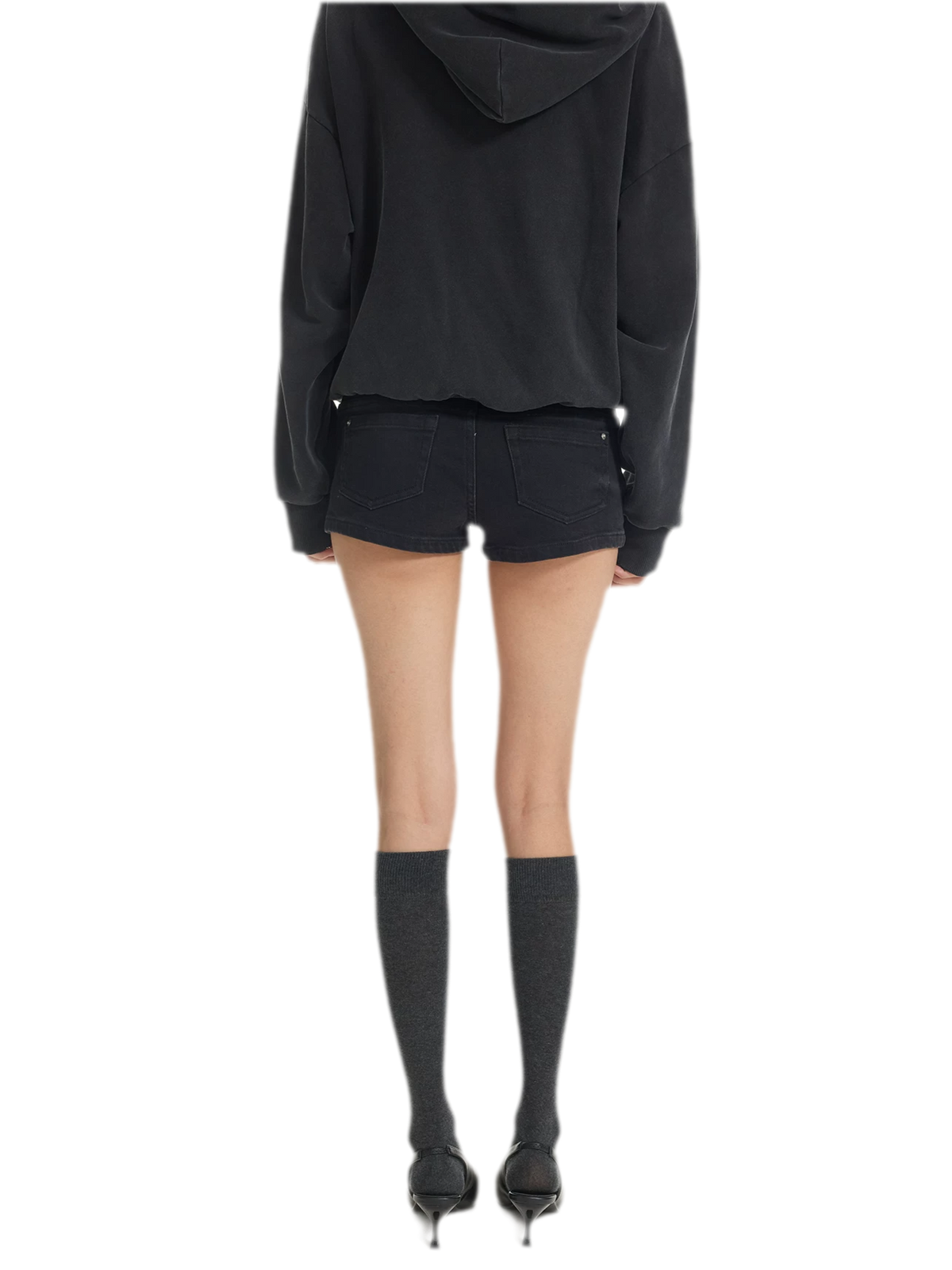 Matte Black Slim Denim Shorts