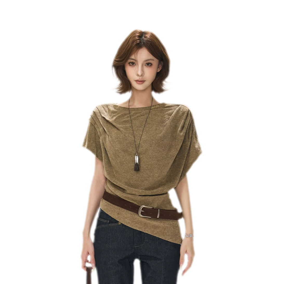 Gathered Collar Batwing Sweater