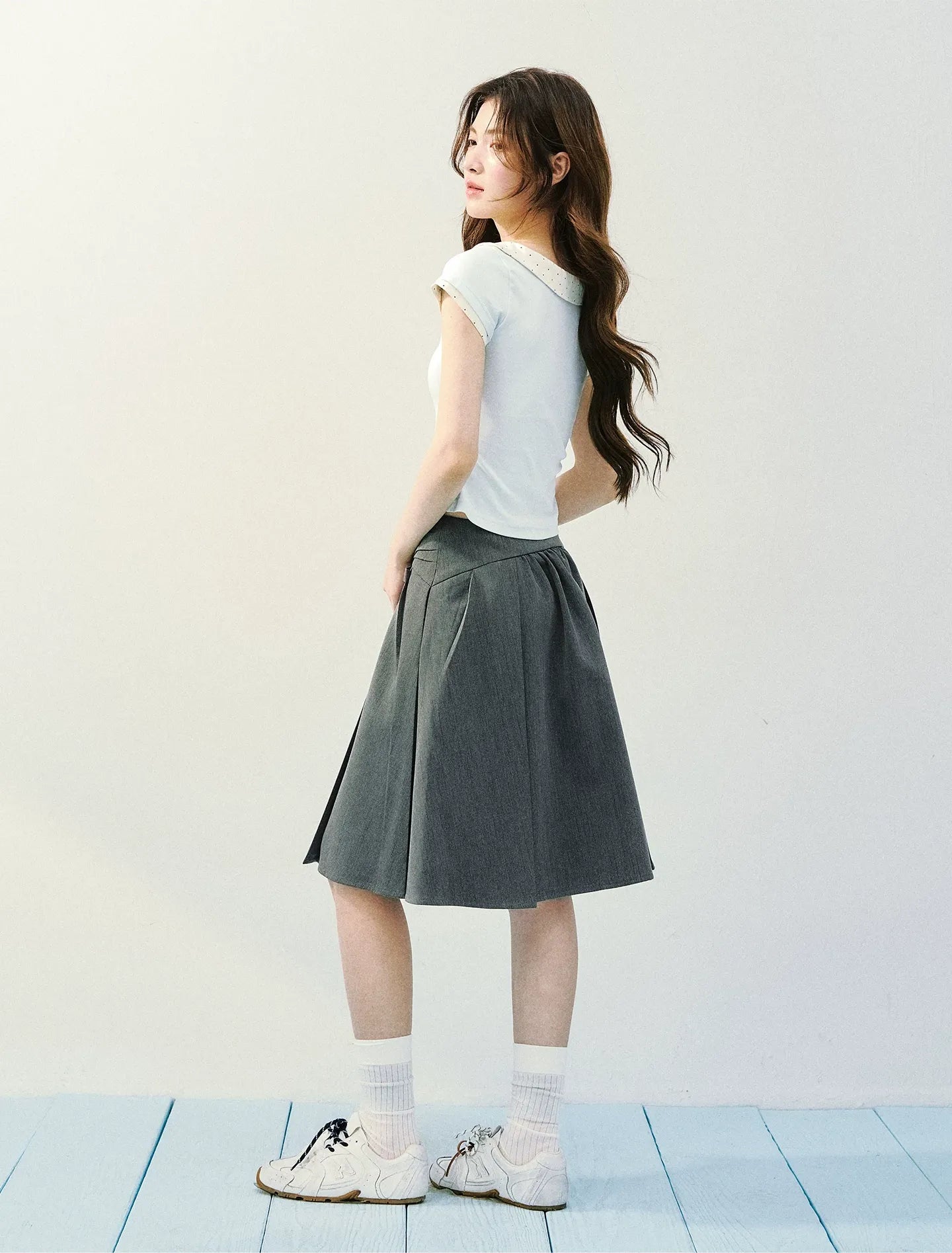 High Waist Pleated Midi Skirt