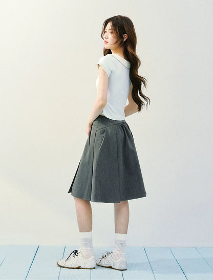 High Waist Pleated Midi Skirt